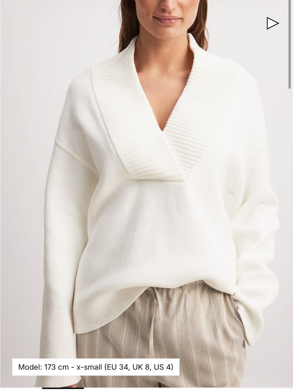 Women's Cream V-Neck Rib-Trim Sweater